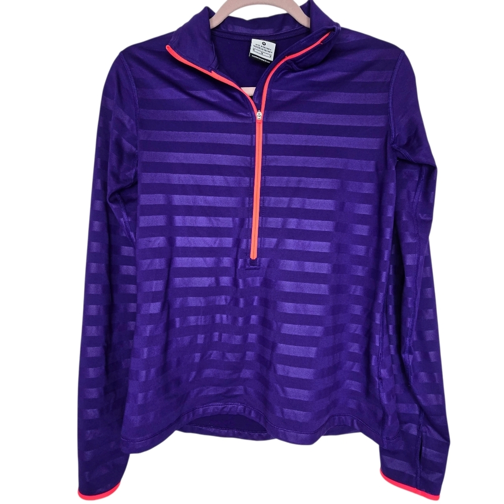 Nike Pro Hyperwarm purple striped 1/2 zip pullover featuring Dri-FIT tech